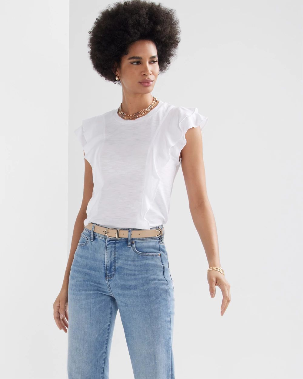 84276238 Ruffled Sleeve T-Shirt -  White main image 1